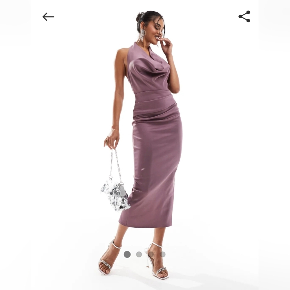 ASOS Design Structured Cowl Halter Neck Midi Dress In Plum Sz 4 (UK Sz 8)